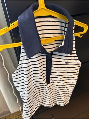Abercrombie & Fitch White and Navy Striped Sleeveless Polo Tank